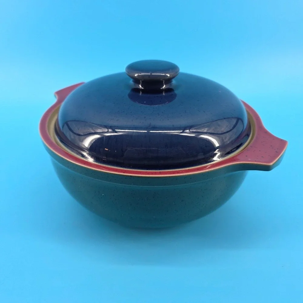 Denby Harlequin Lidded 2 QT‎ Casserole Dish Tureen Teal Navy Burgundy England